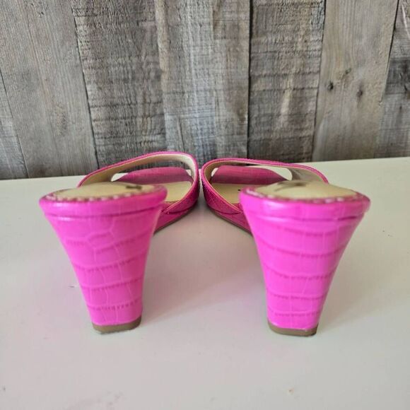 Sam Edelman Tesma Wedge Sandals Pink Crocodile Sz 6.5 - Picture 5 of 6